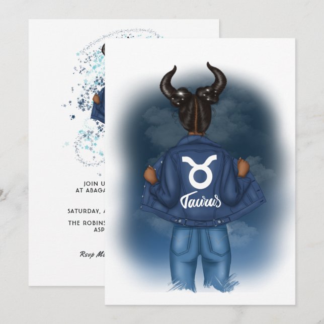 African American Taurus Sign Birthday Party Invitation (Front/Back)