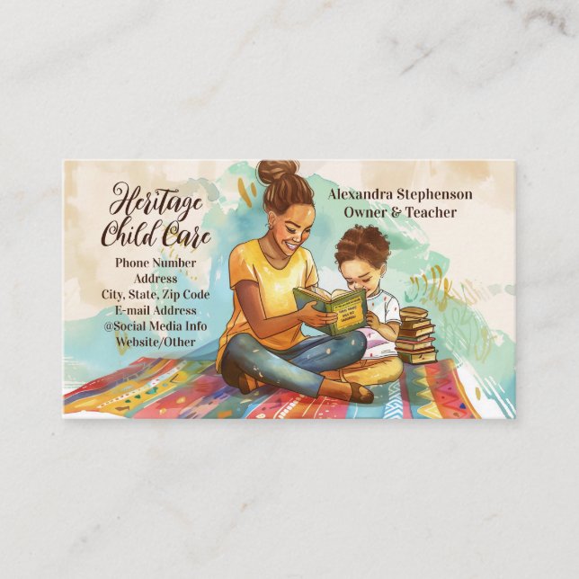 African-American Teacher Babysitter Childcare Business Card (Front)