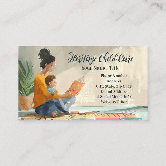 African American Teacher Babysitter Childcare  Business Card (Front)