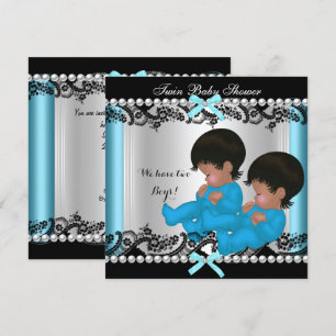 African American Twin Boys Baby Shower Blue 3 Invitation