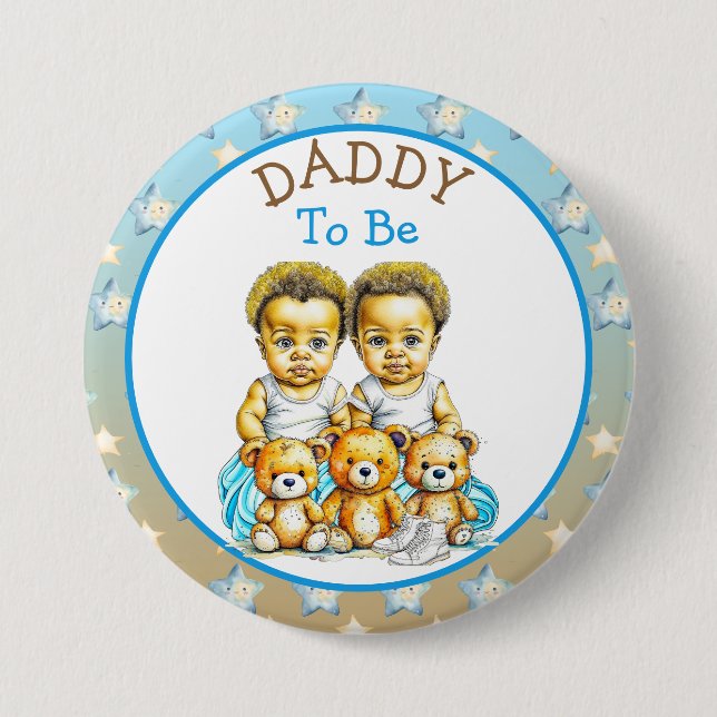 African-American Twin Boy's Baby Shower Dad To Be 7.5 Cm Round Badge (Front)