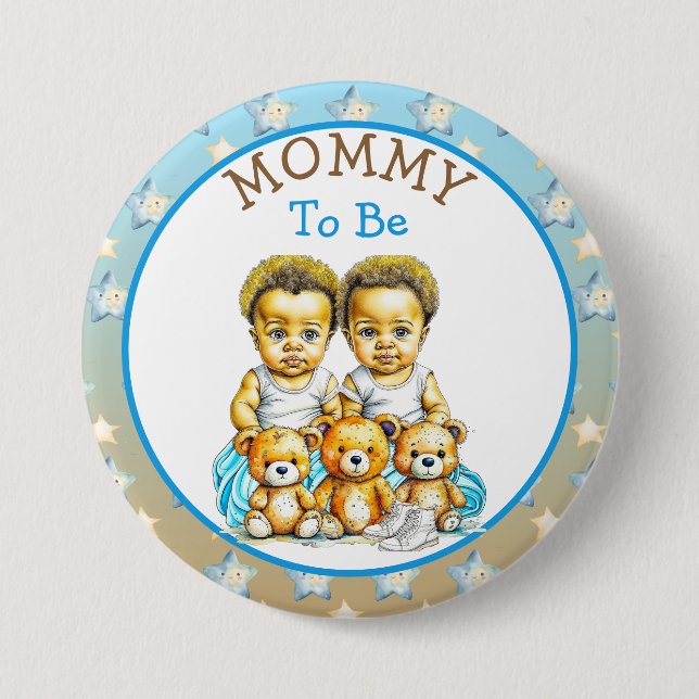 African-American Twin Boy's Baby Shower Mum To Be 7.5 Cm Round Badge (Front)