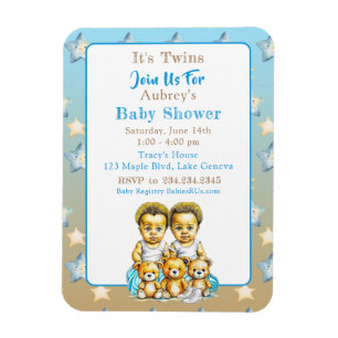 African-American Twin Boy's Blue Baby Shower Magnet