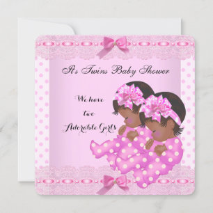 African American Twin Girls Baby Shower Pink Invitation