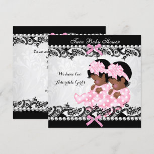African American Twin Girls Baby Shower Pink Invitation
