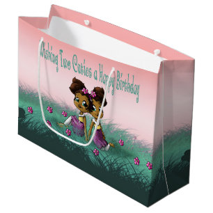 African American Twin Girls Birthday Large Gift Bag