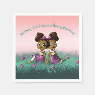 African American Twin Girls Birthday Napkin