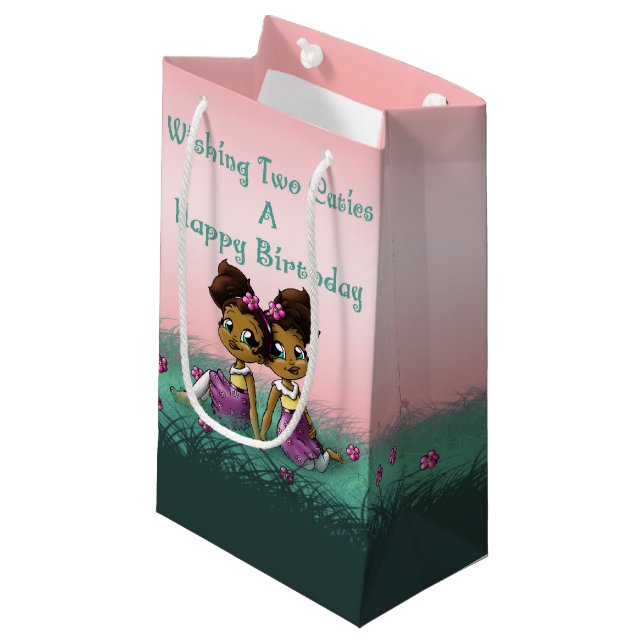African American Twin Girls Small Gift Bag (Front Angled)