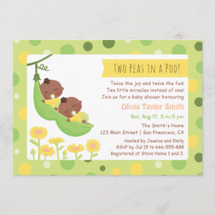 African American Twin Peas Baby Shower Invitations