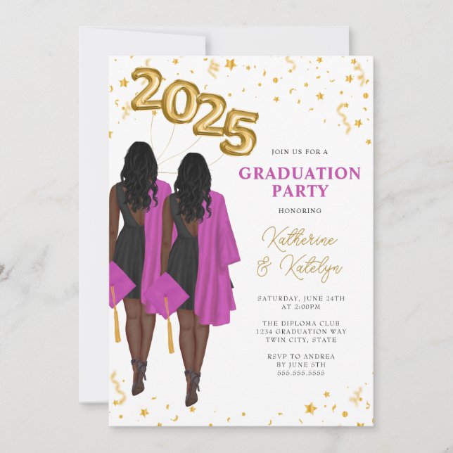 African American Twin Sister Graduation Party Invitation (Front)