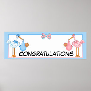 African American Twins Baby Shower Banner Poster