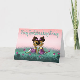 African American Twins Birthday Card
