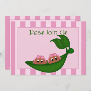 African American Twins Pink Peapod Baby Shower Invitation