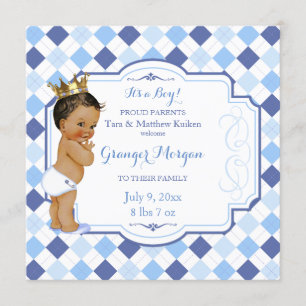 African American Vintage Baby Crown Little Prince Announcement