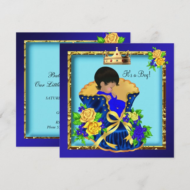 African American Vintage Baby Shower Prince Boy Invitation (Front/Back)