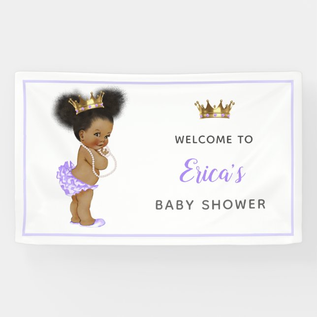 African American Vintage Princess Baby Shower Banner (Horizontal)