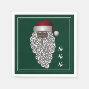 African American Vintage Santa Claus Green Napkins