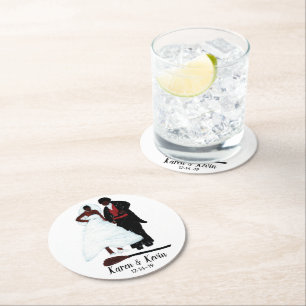 African American Wedding "Jumping The Broom" Round Paper Coaster