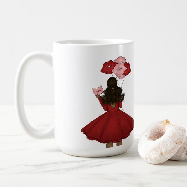 African American with Balloons Valentine's Day Coffee Mug (With Donut)