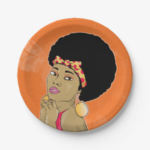 African American Woman 70's Disco Paper Plate