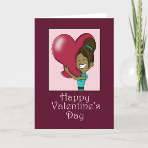 African American Woman and Heart Valentine's Day Holiday Card
