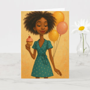 African American Woman Birthday Card Black Card