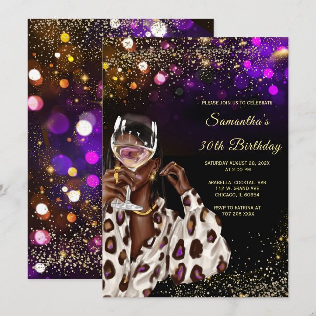 African American Woman Birthday Invitations (Front/Back)