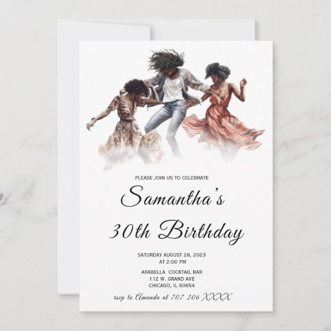 African American Woman Birthday Invitations (Front)