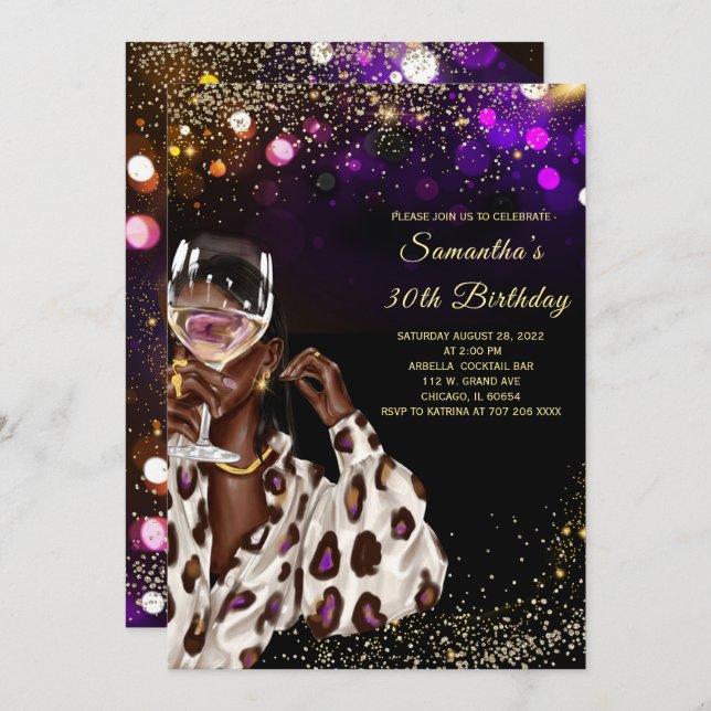 African American Woman Birthday Invitations (Front/Back)