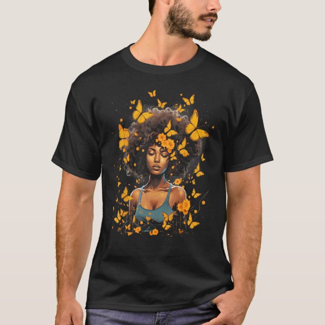 African American Woman Black Girl Butterflies Grap T-Shirt (Front)
