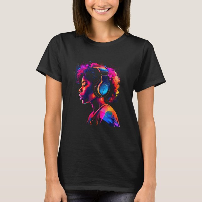 African American Woman Black Girl Flowers Graffiti T-Shirt (Front)