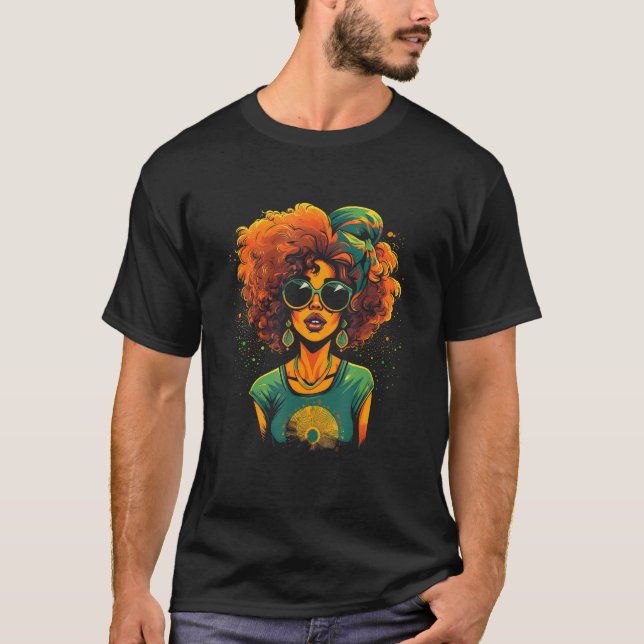 African American Woman Black Girl Graffiti Graphic T-Shirt (Front)