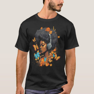 African American Woman Black Girl Headphones Butte T-Shirt