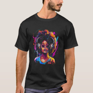 African American Woman Black Girl Headphones Music T-Shirt