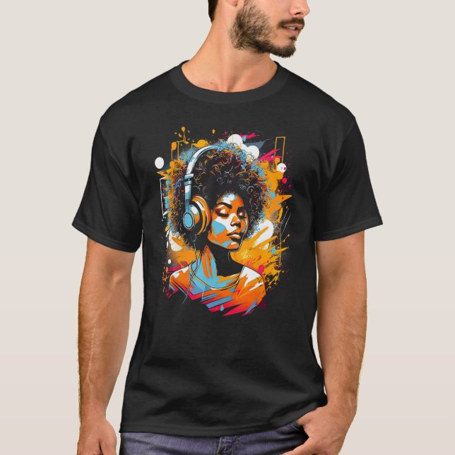 African American Woman Black Girl Music Graffiti G T-Shirt (Front)