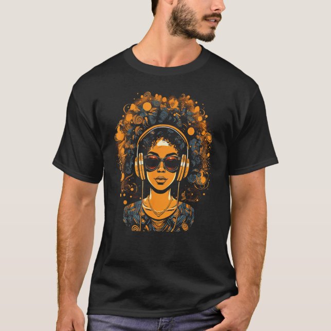 African American Woman Black Girl Music Graffiti G T-Shirt (Front)