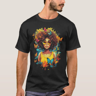 African American Woman Black Girl With Butterflies T-Shirt