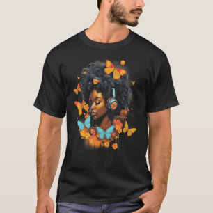 African American Woman Black Girl With Headphones  T-Shirt