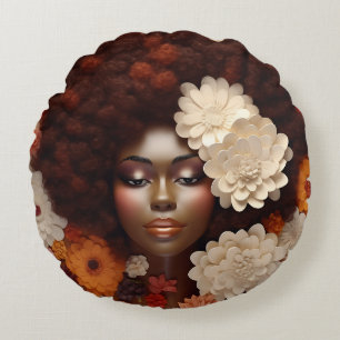 African American Woman Black Queen Melanin Poppin Round Cushion