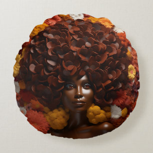 African American Woman Black Queen Melanin Poppin Round Cushion
