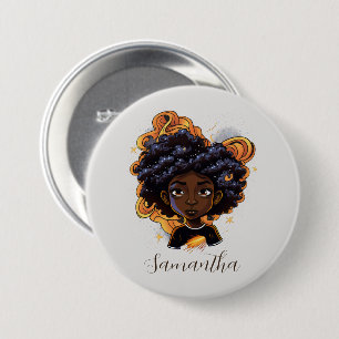 African American Woman - Brown Swirls 7.5 Cm Round Badge