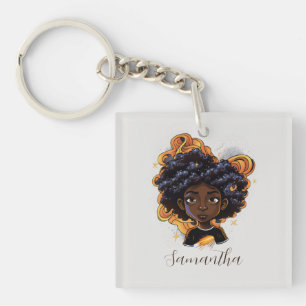 African American Woman - Brown Swirls Key Ring