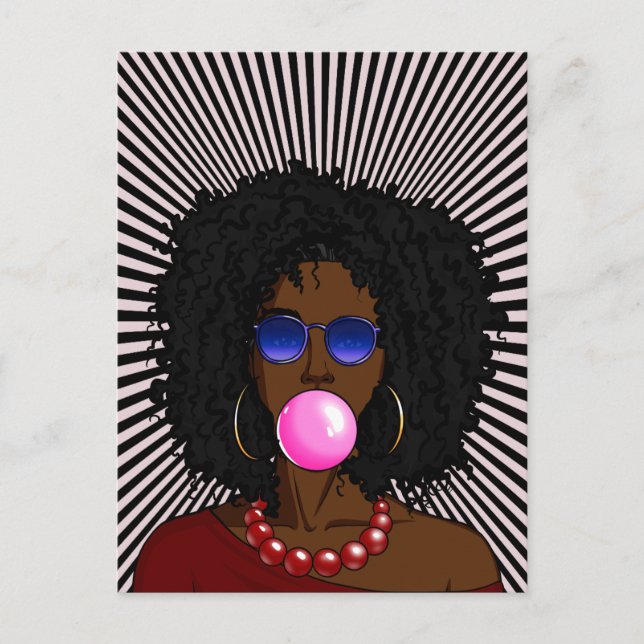 African American Woman Bubble gum Pop art  Postcard (Front)