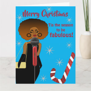 African American Woman Candy Cane Christmas Card