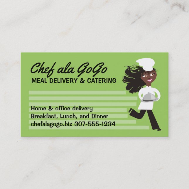African American woman chef food delivery catering Business Card (Front)