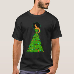 African American Woman Christmas Tree Xmas Decor T-Shirt