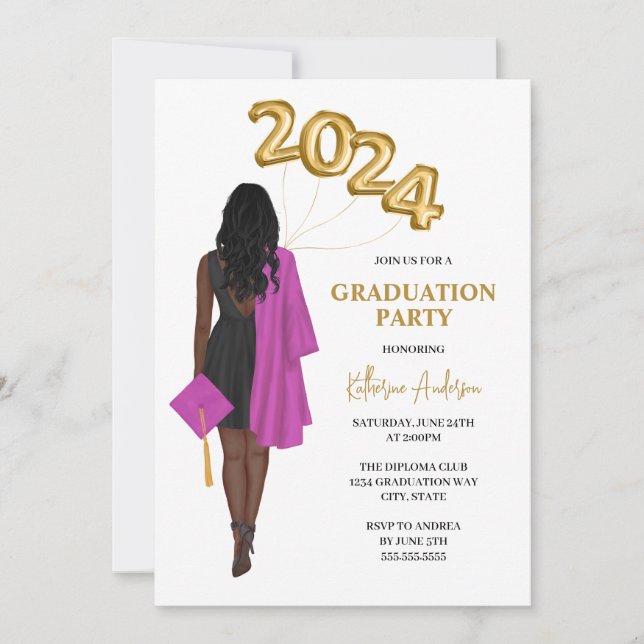 African American Woman Class 2024 Graduation Invitation (Front)