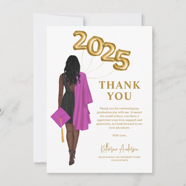 African American Woman Class 2024 Graduation Thank You Card (Front)