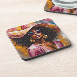 African American Woman Coasters with Cork Backing