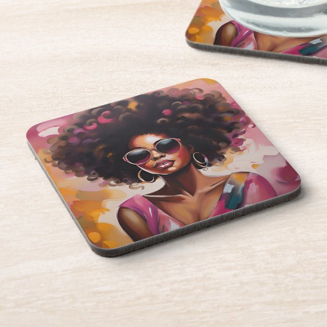 African American Woman Coasters with Cork backing (Left Side)